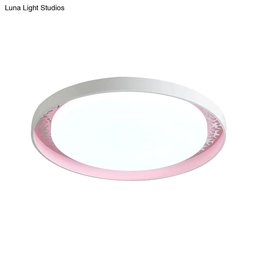Minimalist Disc Ceiling Flush Led Lighting For Childrens Bedrooms - White/Green/Pink Colors