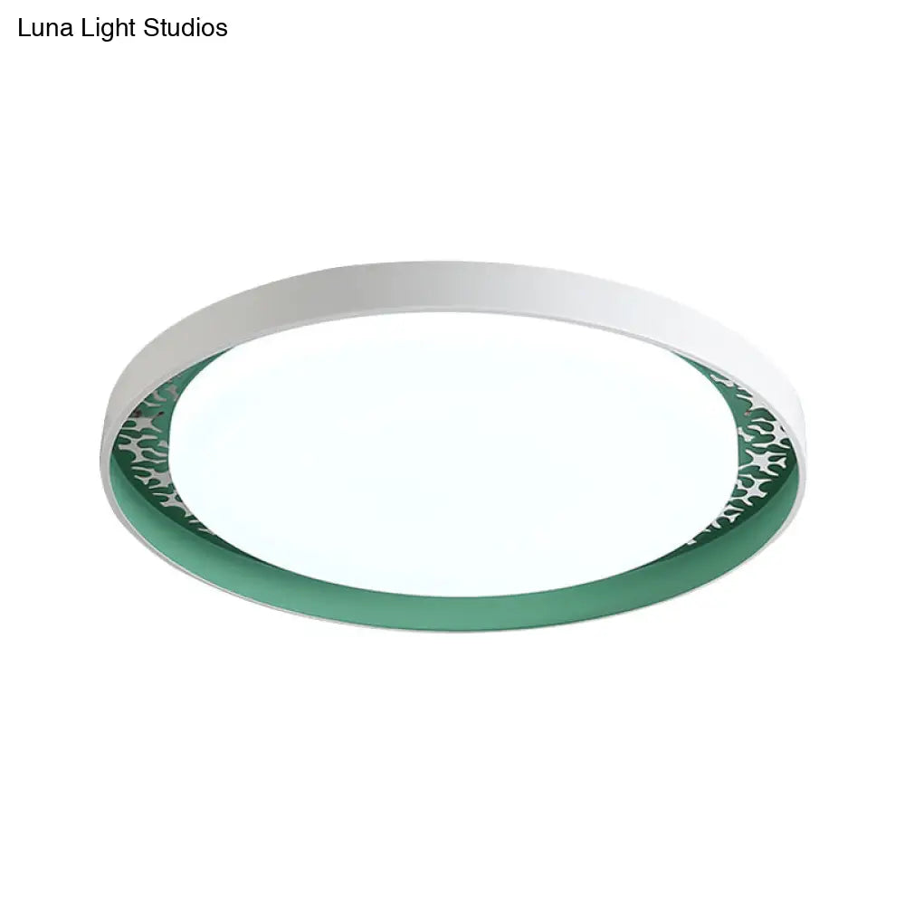 Minimalist Disc Ceiling Flush Led Lighting For Childrens Bedrooms - White/Green/Pink Colors