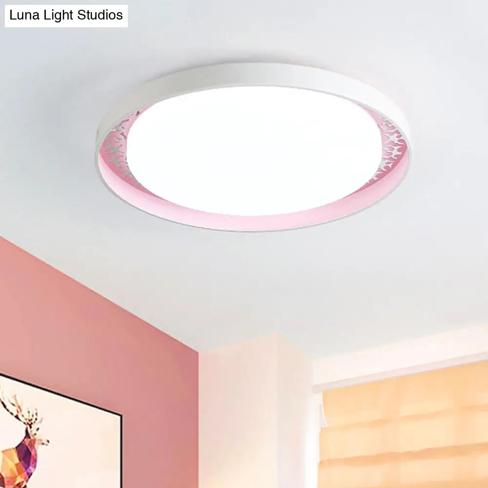 Minimalist Disc Ceiling Flush Led Lighting For Childrens Bedrooms - White/Green/Pink Colors Pink