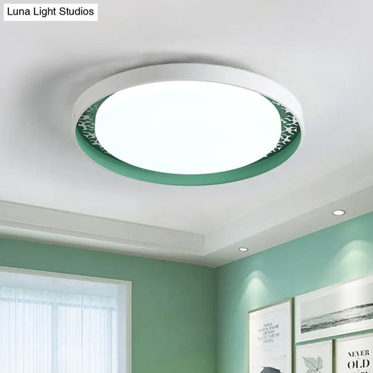 Minimalist Disc Ceiling Flush Led Lighting For Childrens Bedrooms - White/Green/Pink Colors Green