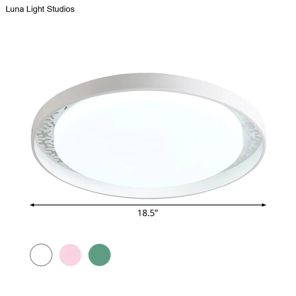 Minimalist Disc Ceiling Flush Led Lighting For Children’s Bedrooms - White/Green/Pink Colors