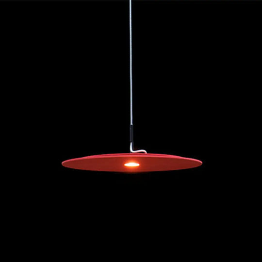 Minimalist Disk Pendant Lamp - Metallic Led Suspension Light Fixture For Decorative Diner Bars Red