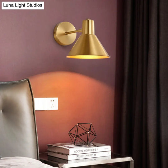 Minimalist Dome/Cone Brass Wall Mount Reading Lamp - Single Golden Sconce Light Fixture