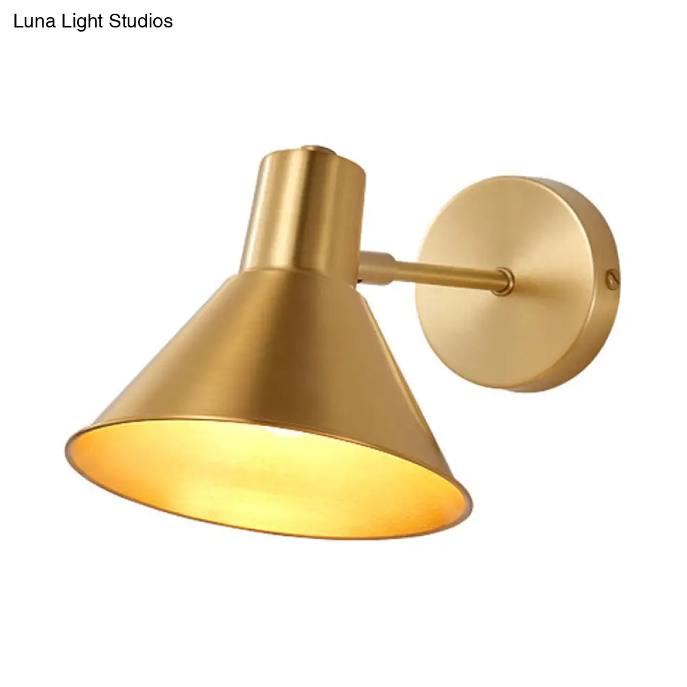 Minimalist Dome/Cone Brass Wall Mount Reading Lamp - Single Golden Sconce Light Fixture