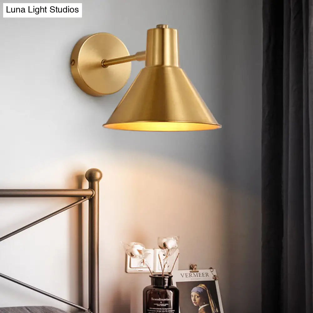 Minimalist Dome/Cone Brass Wall Mount Reading Lamp - Single Golden Sconce Light Fixture