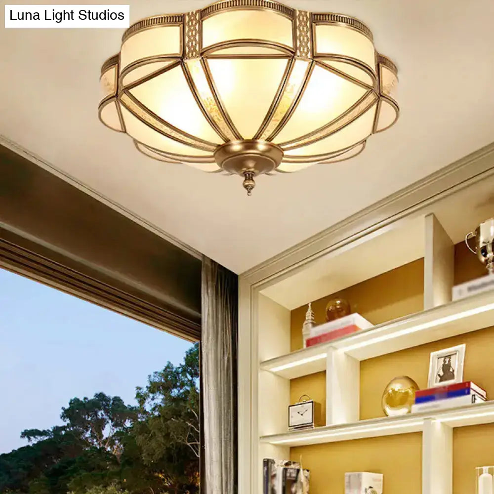 Minimalist Dome Frosted Glass Flush Ceiling Light In Brass - 3/4/6 Lights Small/Medium/Large Sizes