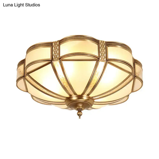 Minimalist Dome Frosted Glass Flush Ceiling Light In Brass - 3/4/6 Lights Small/Medium/Large Sizes