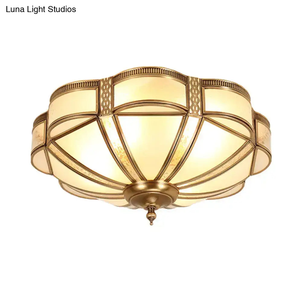 Minimalist Dome Frosted Glass Flush Ceiling Light In Brass - 3/4/6 Lights Small/Medium/Large Sizes