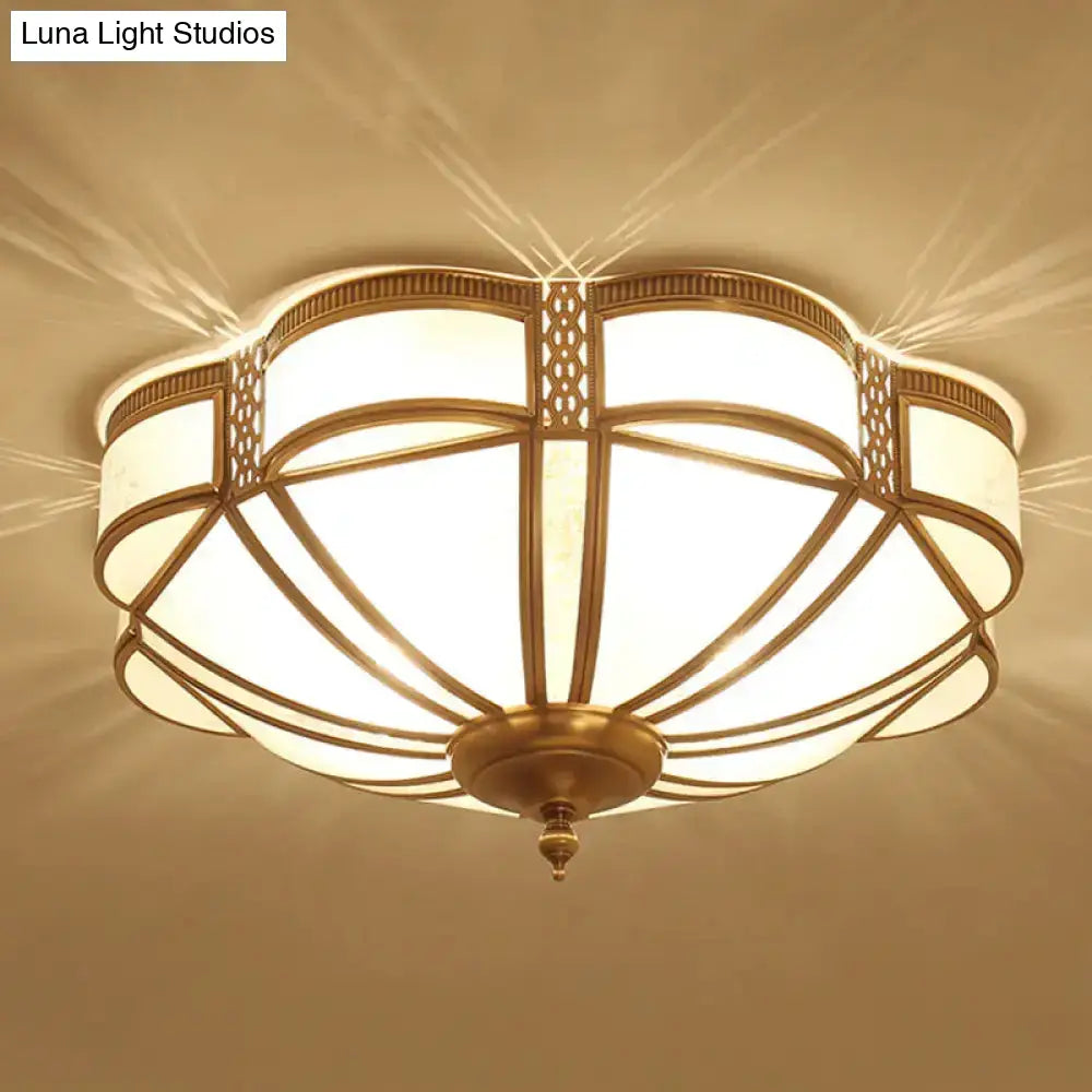 Minimalist Dome Frosted Glass Flush Ceiling Light In Brass - 3/4/6 Lights Small/Medium/Large Sizes