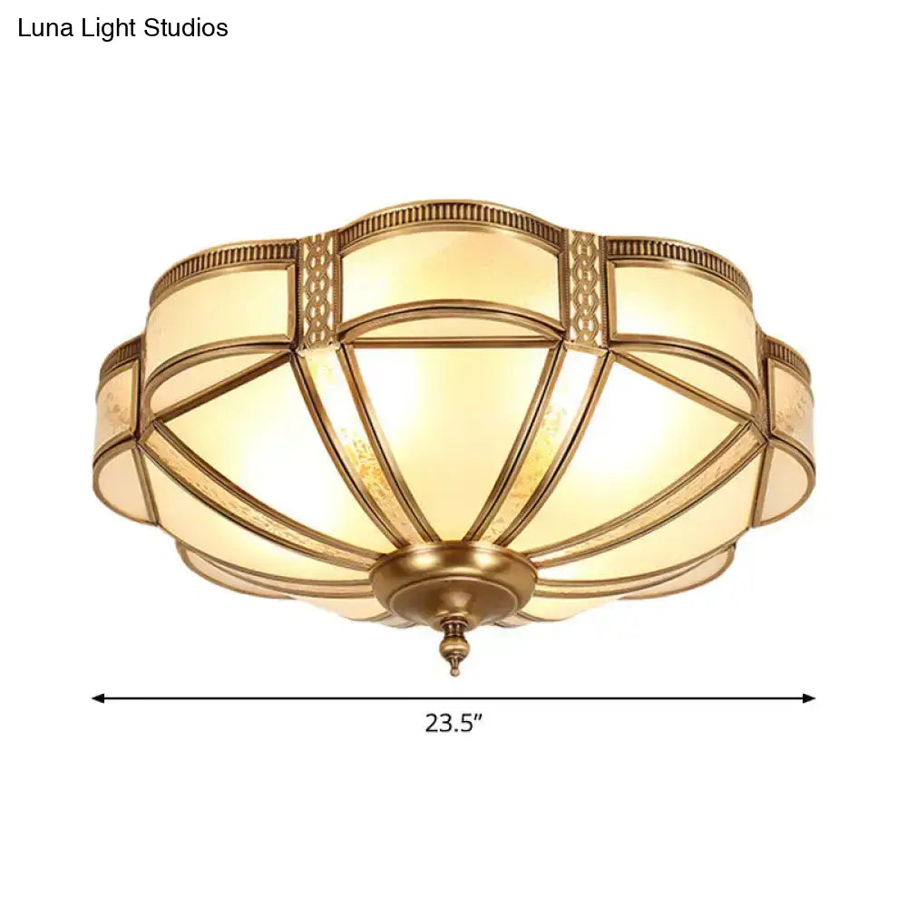 Minimalist Dome Frosted Glass Flush Ceiling Light In Brass - 3/4/6 Lights Small/Medium/Large Sizes