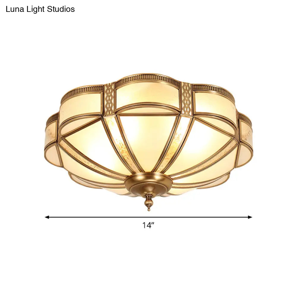 Minimalist Dome Frosted Glass Flush Ceiling Light In Brass - 3/4/6 Lights Small/Medium/Large Sizes