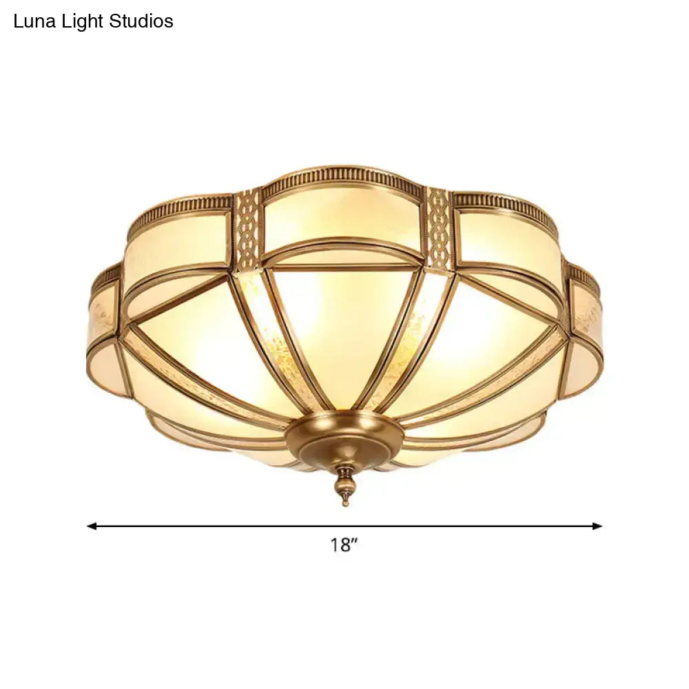 Minimalist Dome Frosted Glass Flush Ceiling Light In Brass - 3/4/6 Lights Small/Medium/Large Sizes