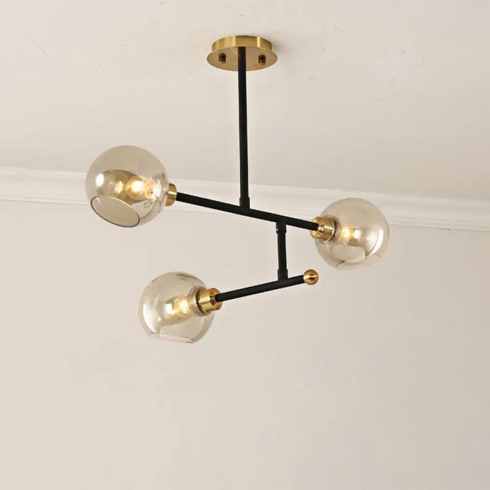 Minimalist Dome Glass Pendant Chandelier For Open Kitchen Ceiling Lighting 3 / Black Cognac