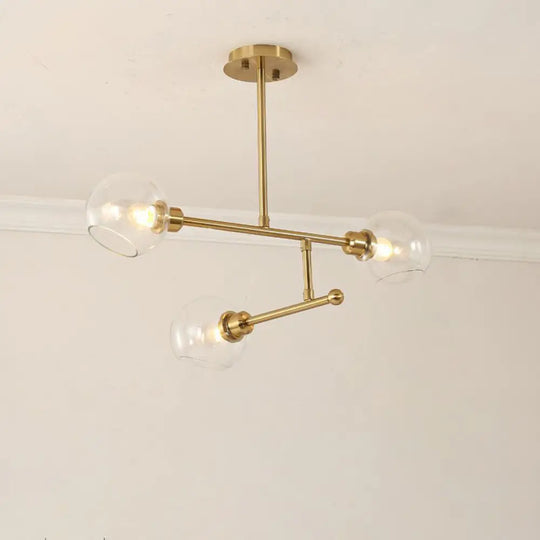 Minimalist Dome Glass Pendant Chandelier For Open Kitchen Ceiling Lighting 3 / Gold Clear