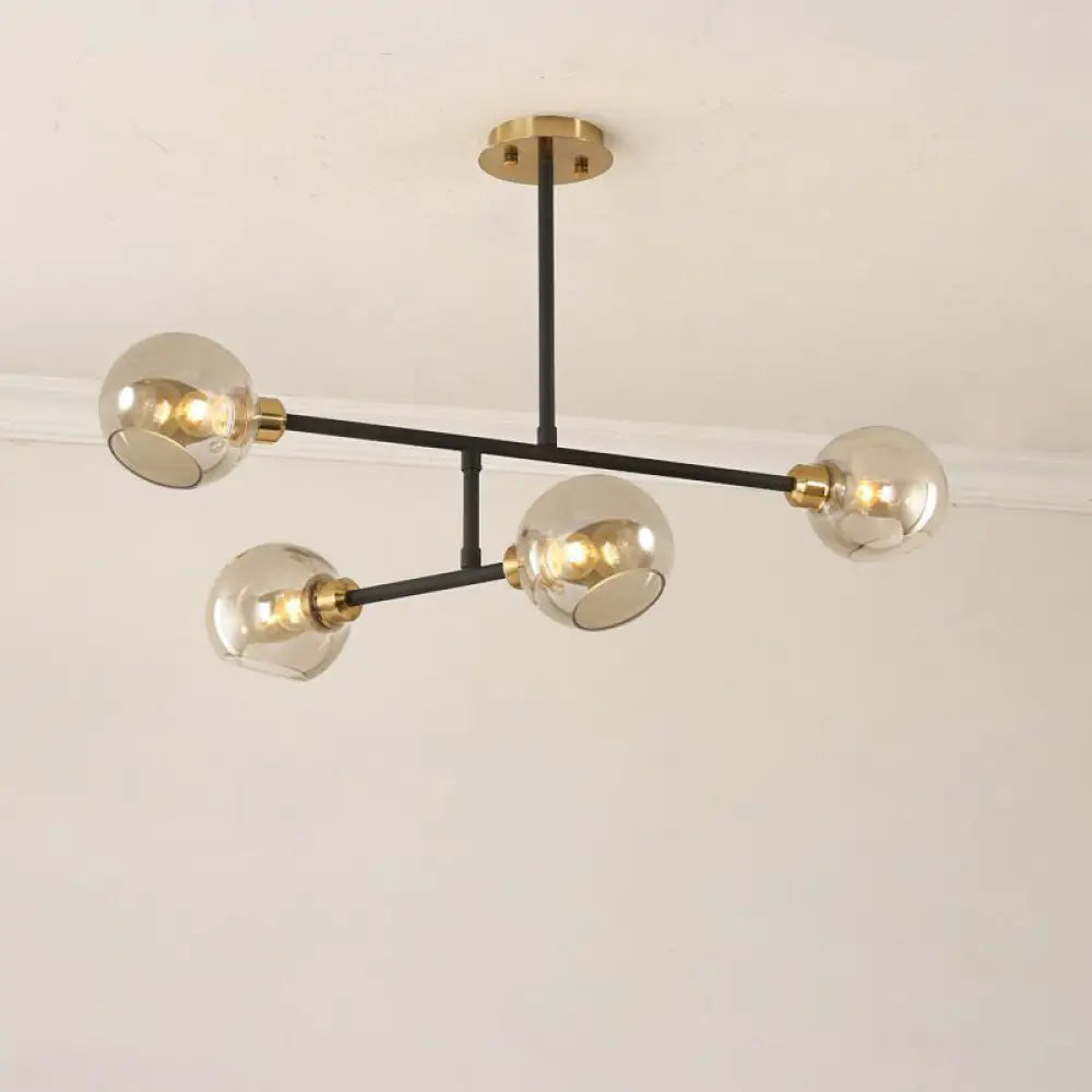Minimalist Dome Glass Pendant Chandelier For Open Kitchen Ceiling Lighting 4 / Black Cognac