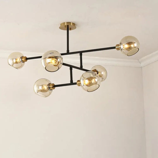 Minimalist Dome Glass Pendant Chandelier For Open Kitchen Ceiling Lighting 6 / Black Cognac