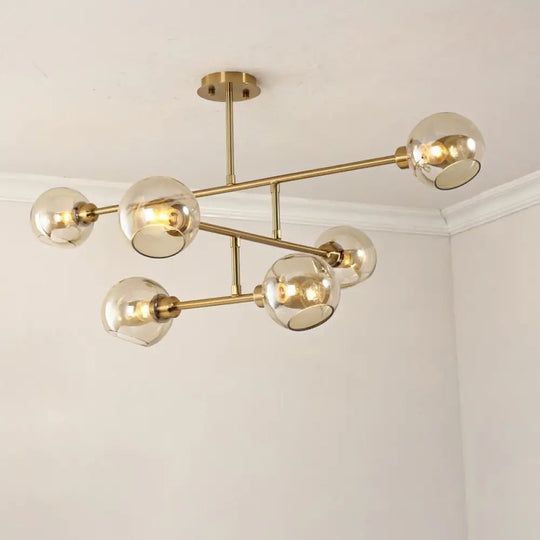 Minimalist Dome Glass Pendant Chandelier For Open Kitchen Ceiling Lighting 6 / Gold Cognac