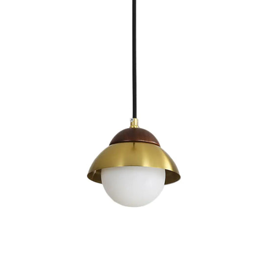 Minimalist Dome Pendant Ceiling Light With 1 Bulb And Global White Glass Shade In Brass