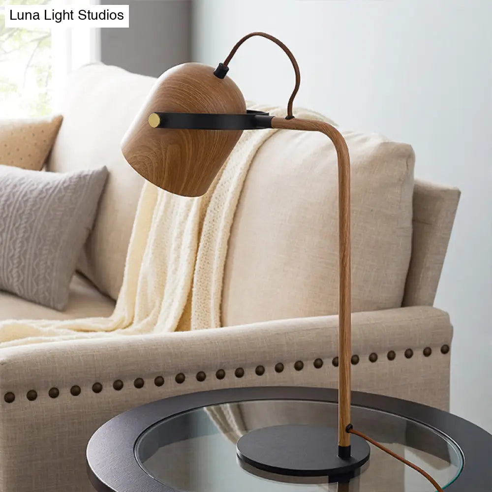 Minimalist Dome Table Lamp With Led Light Wood Arm And Handle For Bedroom