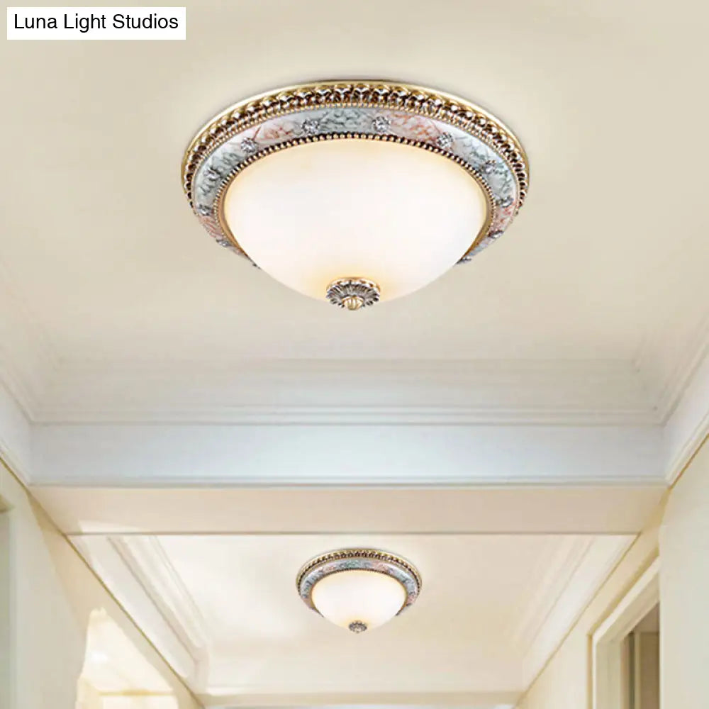 Minimalist Dome White Glass Flush Mount Ceiling Light In Gold - 2/3 - Light 14’/16’/19.5’ Width