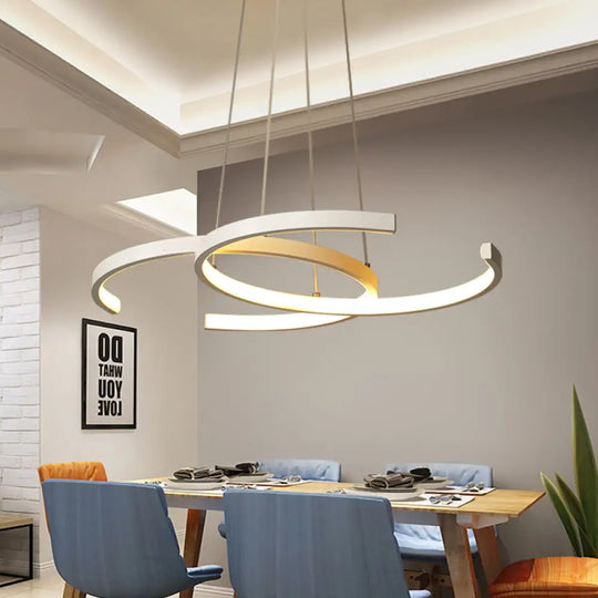 Minimalist Double C-Shape Metal Pendant Light – Black/White Led Chandelier Warm/White White /