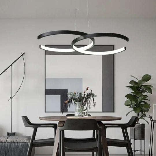 Minimalist Double C-Shape Metal Pendant Light – Black/White Led Chandelier Warm/White Black / White