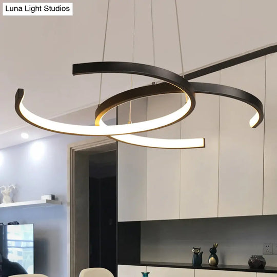 Minimalist Double C-Shape Metal Pendant Light – Black/White Led Chandelier Warm/White