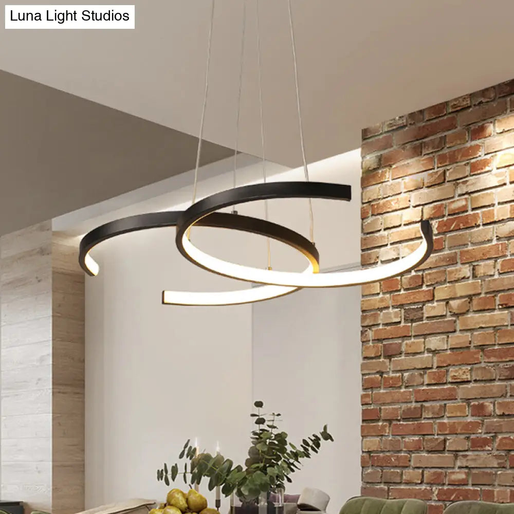 Minimalist Double C-Shape Metal Ceiling Pendant Light In Black/White - Led Chandelier With