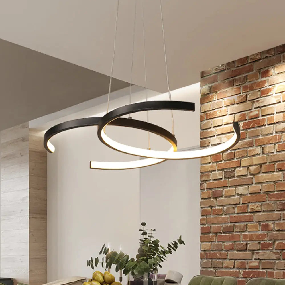 Minimalist Double C-Shape Metal Pendant Light – Black/White Led Chandelier Warm/White Black / Warm