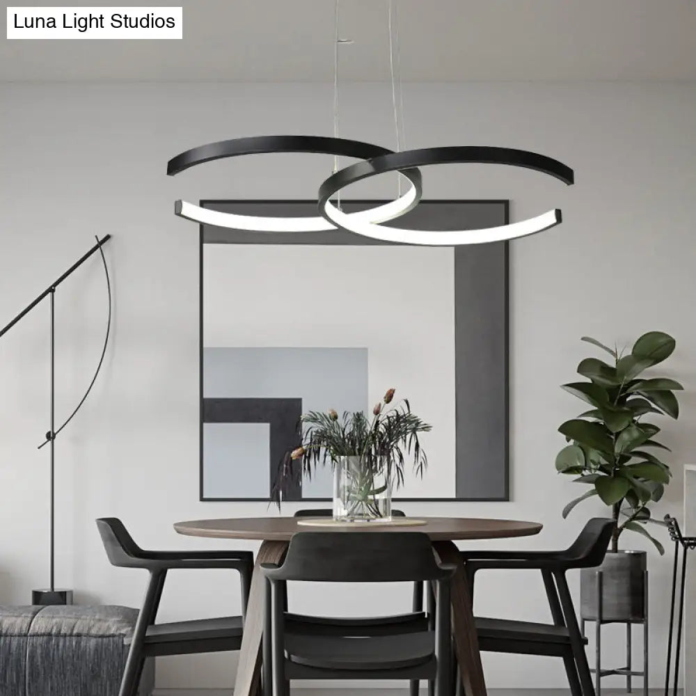 Minimalist Double C-Shape Metal Ceiling Pendant Light In Black/White - Led Chandelier With