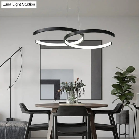 Minimalist Double C-Shape Metal Ceiling Pendant Light In Black/White - Led Chandelier With