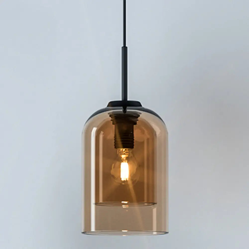 Minimalist Double Glass Shade Pendant Light For Aisle Bedroom - Modern And Stylish Cognac