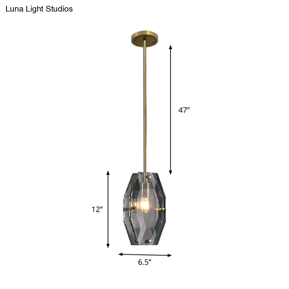 Minimalist Double Panel Pendant Lighting With 1-Bulb Faceted Crystal Ceiling Fixture In Brass