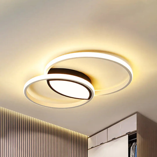 Minimalist Double Ring Led Flush Light In Black/White - 16’/19.5’ Warm/White Ceiling Fixture