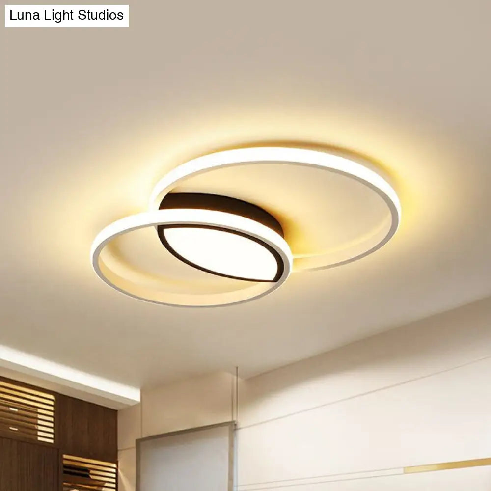 Minimalist Double Ring Led Flush Light In Black/White - 16’/19.5’ Warm/White Ceiling Fixture