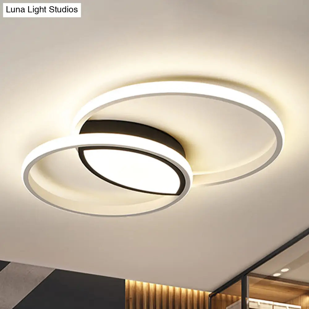 Minimalist Double Ring Led Flush Light In Black/White - 16/19.5 Warm/White Ceiling Fixture