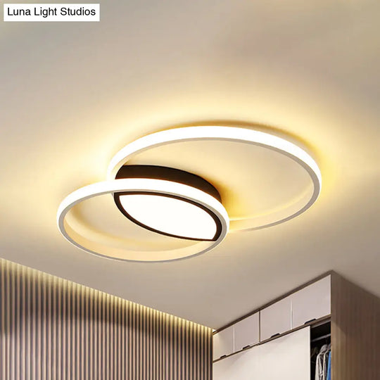 Minimalist Double Ring Led Flush Light In Black/White - 16/19.5 Warm/White Ceiling Fixture