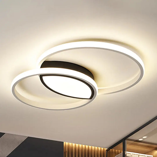 Minimalist Double Ring Led Flush Light In Black/White - 16’/19.5’ Warm/White Ceiling Fixture