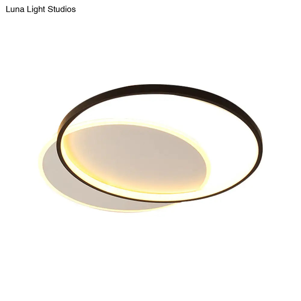 Minimalist Double-Square/Round Flushmount Led Bedroom Ceiling Light In Black With Warm/White