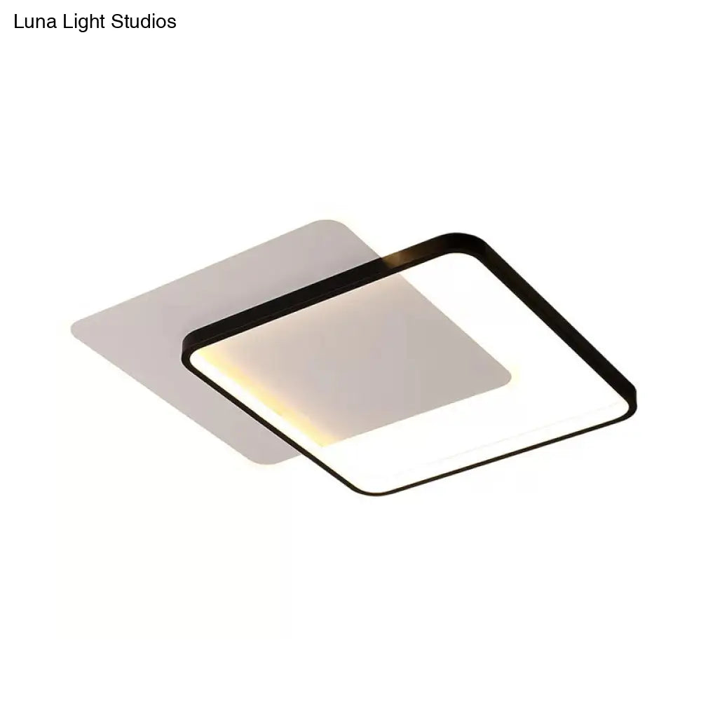 Minimalist Double-Square/Round Flushmount Led Bedroom Ceiling Light In Black With Warm/White