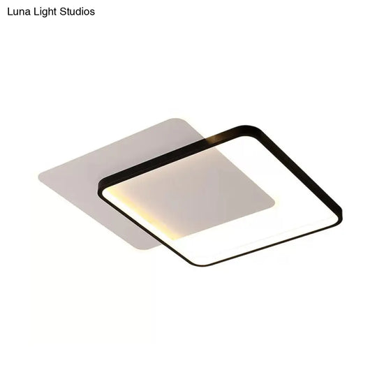 Minimalist Double-Square/Round Flushmount Led Bedroom Ceiling Light In Black With Warm/White