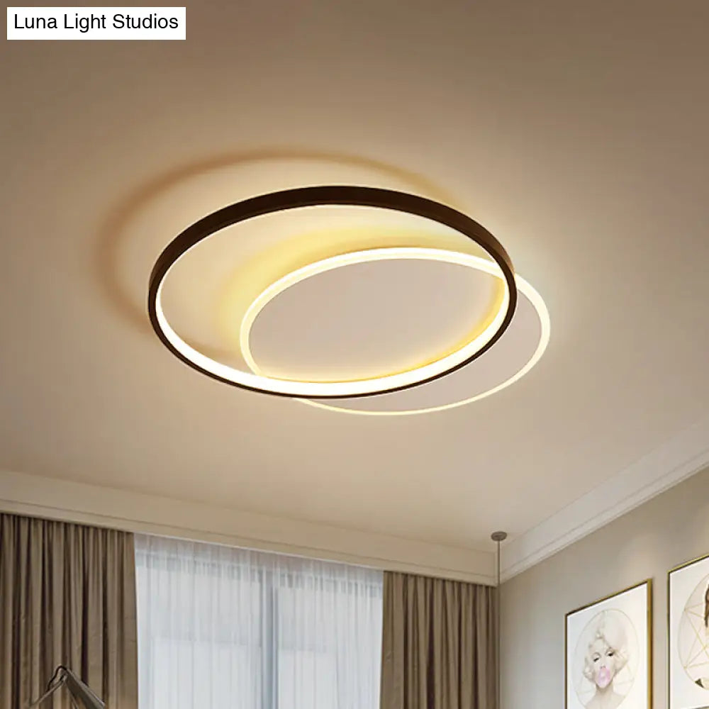 Minimalist Double-Square/Round Flushmount Led Bedroom Ceiling Light In Black With Warm/White