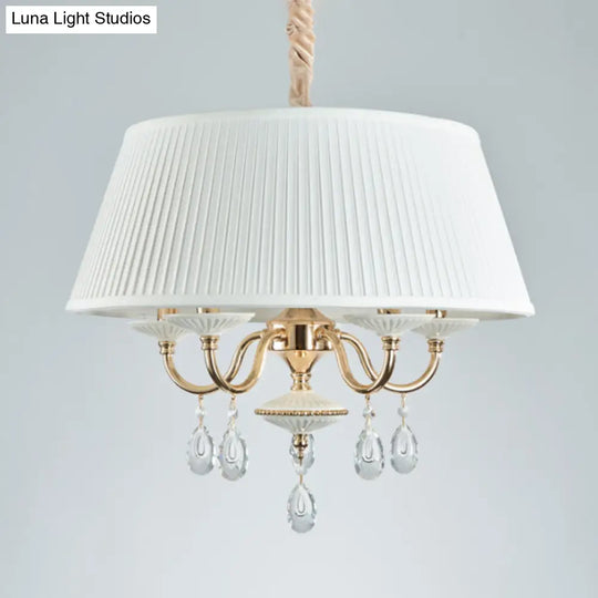 Minimalist Drum Fabric Pendant Chandelier With Crystal Droplets