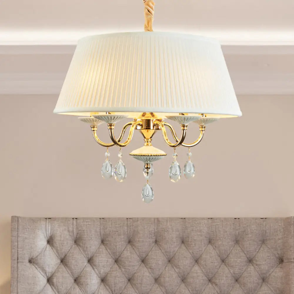 Minimalist Drum Fabric Pendant Chandelier With Crystal Droplets White