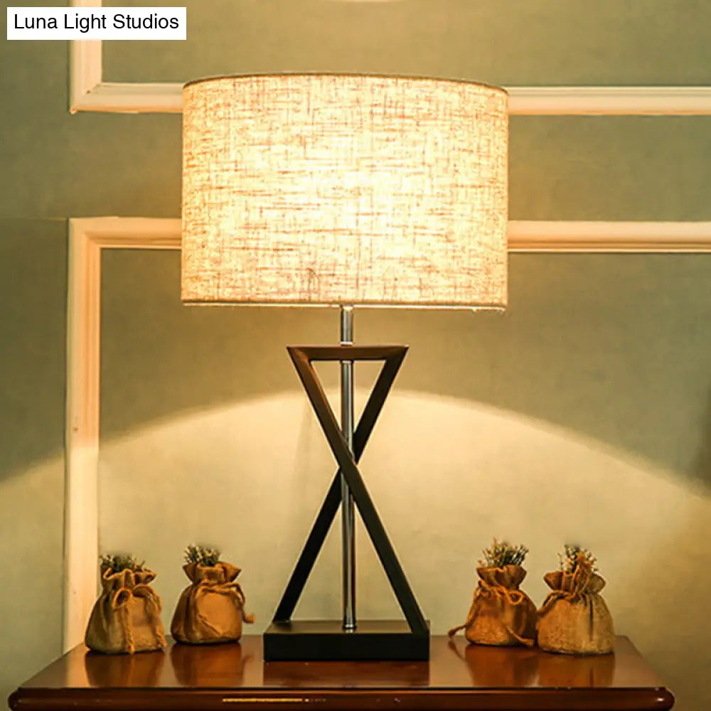 Minimalist Drum Nightstand Lamp With Hourglass Base - Single Bedside Table Light