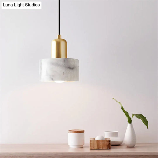 Minimalistic Marble Ceiling Light- 1-Light White Pendant For Bedroom