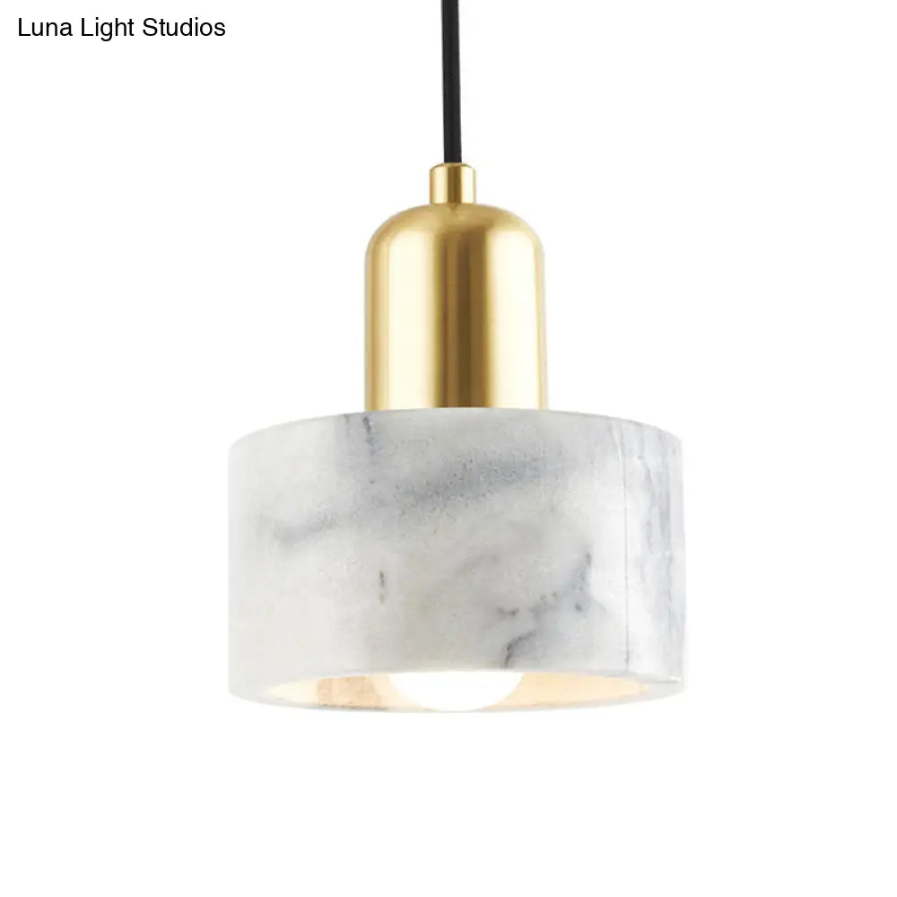 Minimalist Drum Shade Marble Ceiling Light: White Hanging Pendant For Bedroom