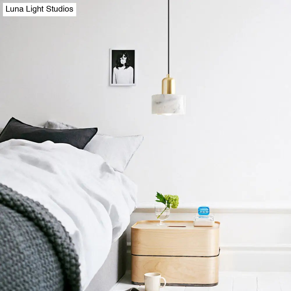 Minimalistic Marble Ceiling Light- 1-Light White Pendant For Bedroom