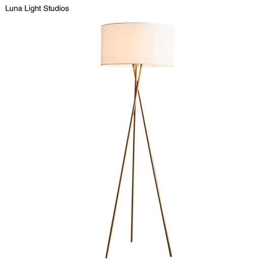 Minimalist Drum-Shaped Fabric Floor Lamp With Metal Tripod Stand