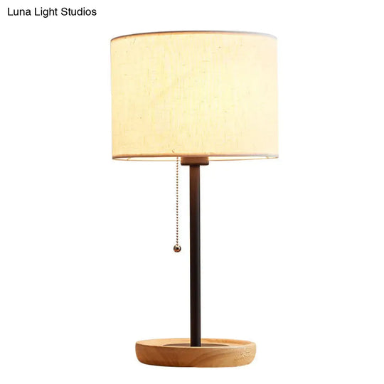 Minimalist Drum Table Lamp With Pull Chain - Study Room Lighting